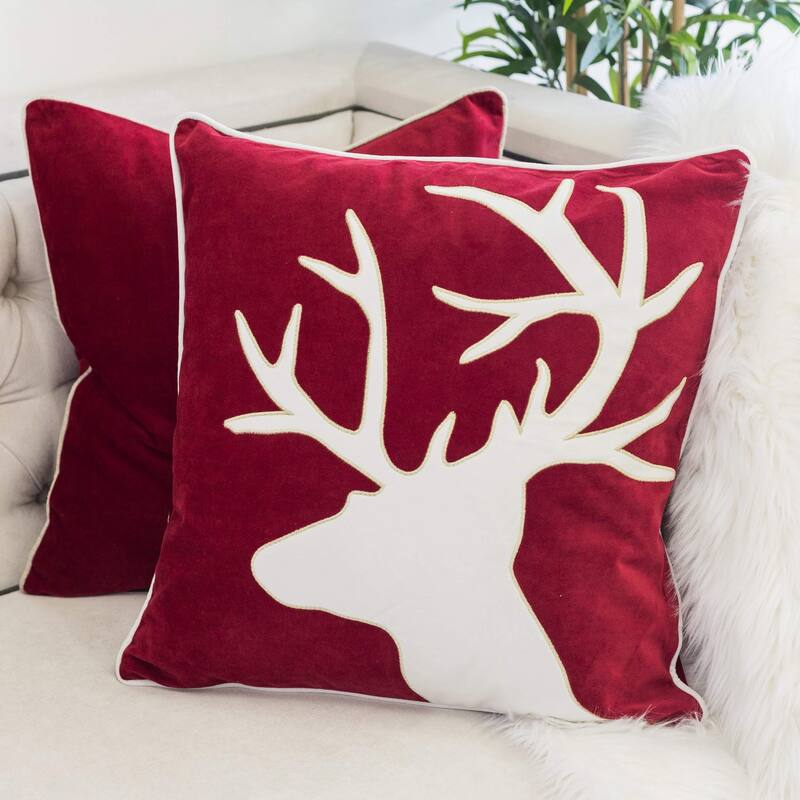 Holiday Reindeer Velvet Pillow with Insert 20x20 Inches Festive Decor