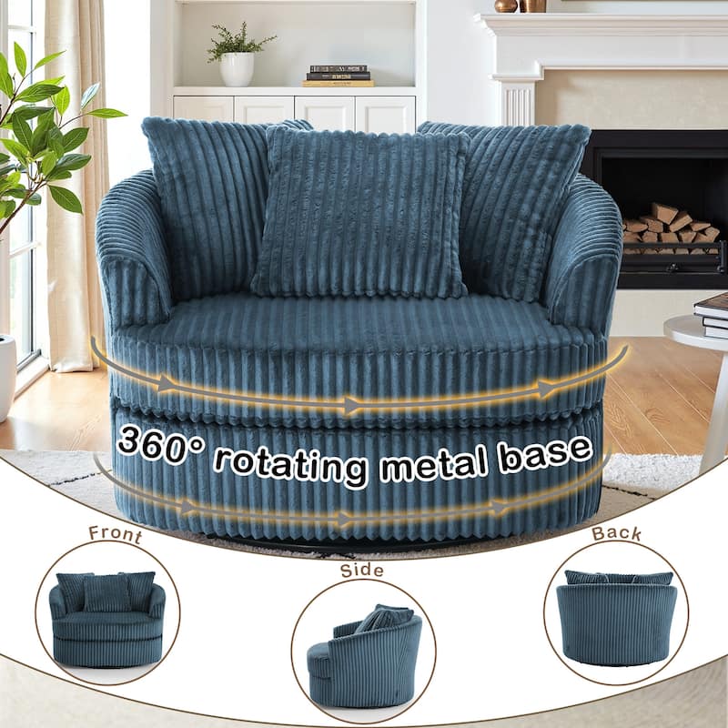 UIXE Oversize 43" Plush Corduroy Swivel Barrel Chair Comfy Accent Chair For Living Room