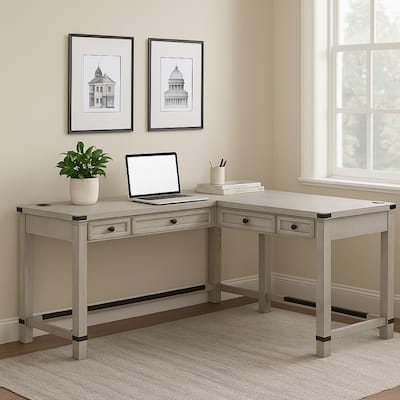 Gery L Corner Standing Sitting Desk with Lift Top, USB, White Wood