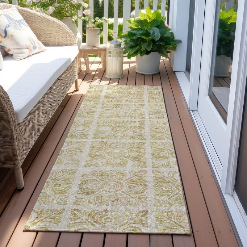 Machine Washable Indoor/ Outdoor Chantille Mosaic Rug - Beige - 2'3" x 7'6"