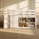 preview thumbnail 6 of 11, Twin Size Kids Loft Bed with Storage & Wardrobe, Solid Wood Pine Frame, Low Loft Bed White Kids Storage Bed
