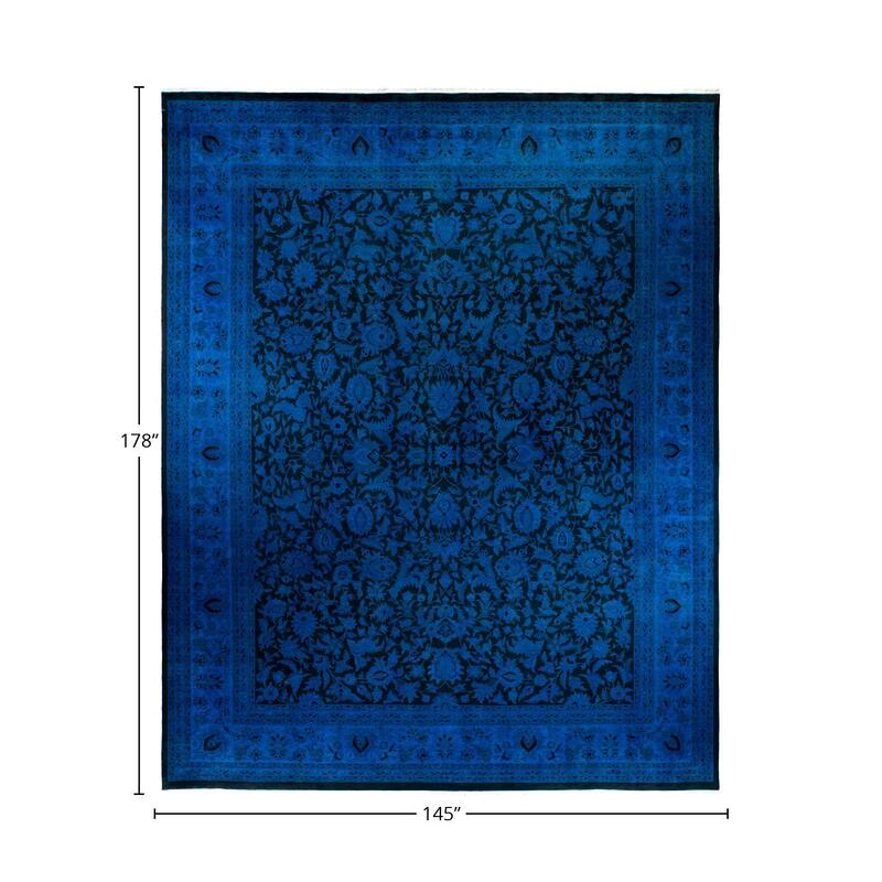 Overton Handknotted Wool Vintage Inspired Contemporary Overdyed Black Area Rug - 14' 10" x 12' 1"