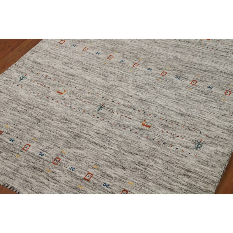 Hand Knotted Oriental 100% Wool Carpet Tribal Animal Pictorial Beige & Ivories Gabbeh Area Rug - 5' 11'' X 4' 1''
