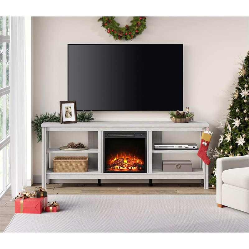 Wood Fireplace TV Stand for 75 Inch TV Entertainment Center, 70 Inch