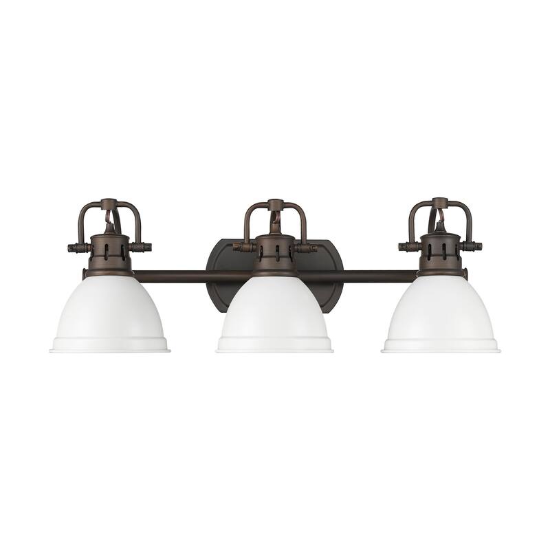 Yep by Golden Lighting Duncan 3-light Vanity in Rubbed Bronze and Matte White shade
