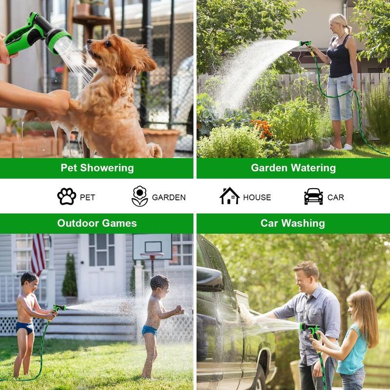 100ft Non-Expandable Garden Hose with 10-Function Nozzle