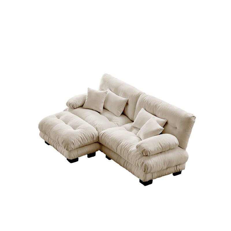 Rossetta Exquisite Stylish Design Chenille Cloud Look Couch Sectional Wide Arm Sofa with Convertible Ottoman and Pillows