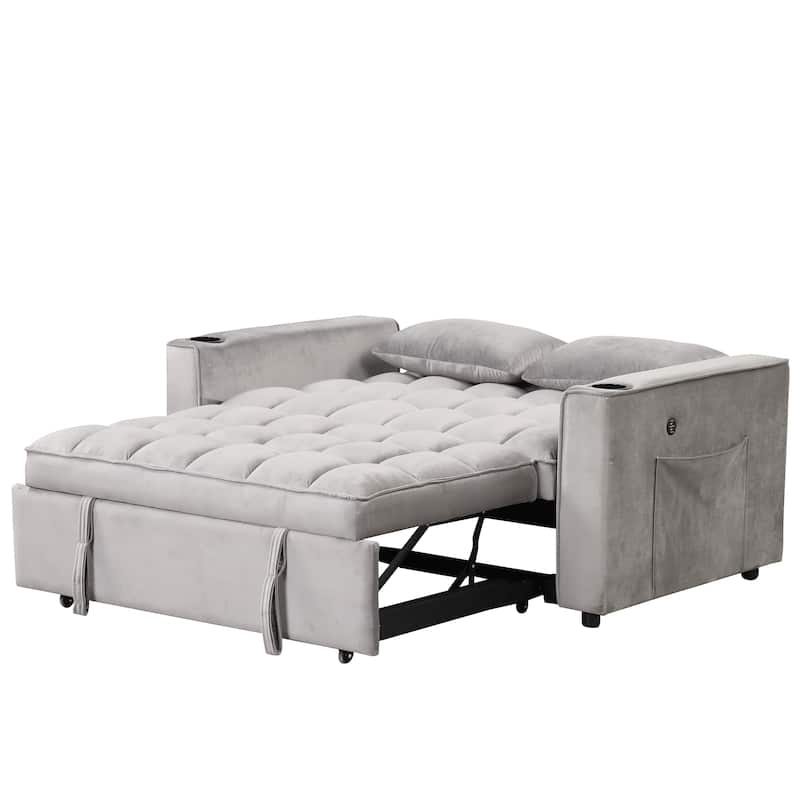 Velvet Multi-functional Sofa Bed, Cup Holder, USB Port