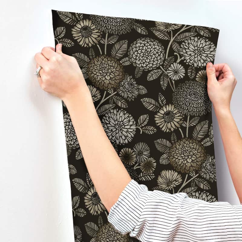 Chesapeake Zalipie Black Floral Trail Wallpaper
