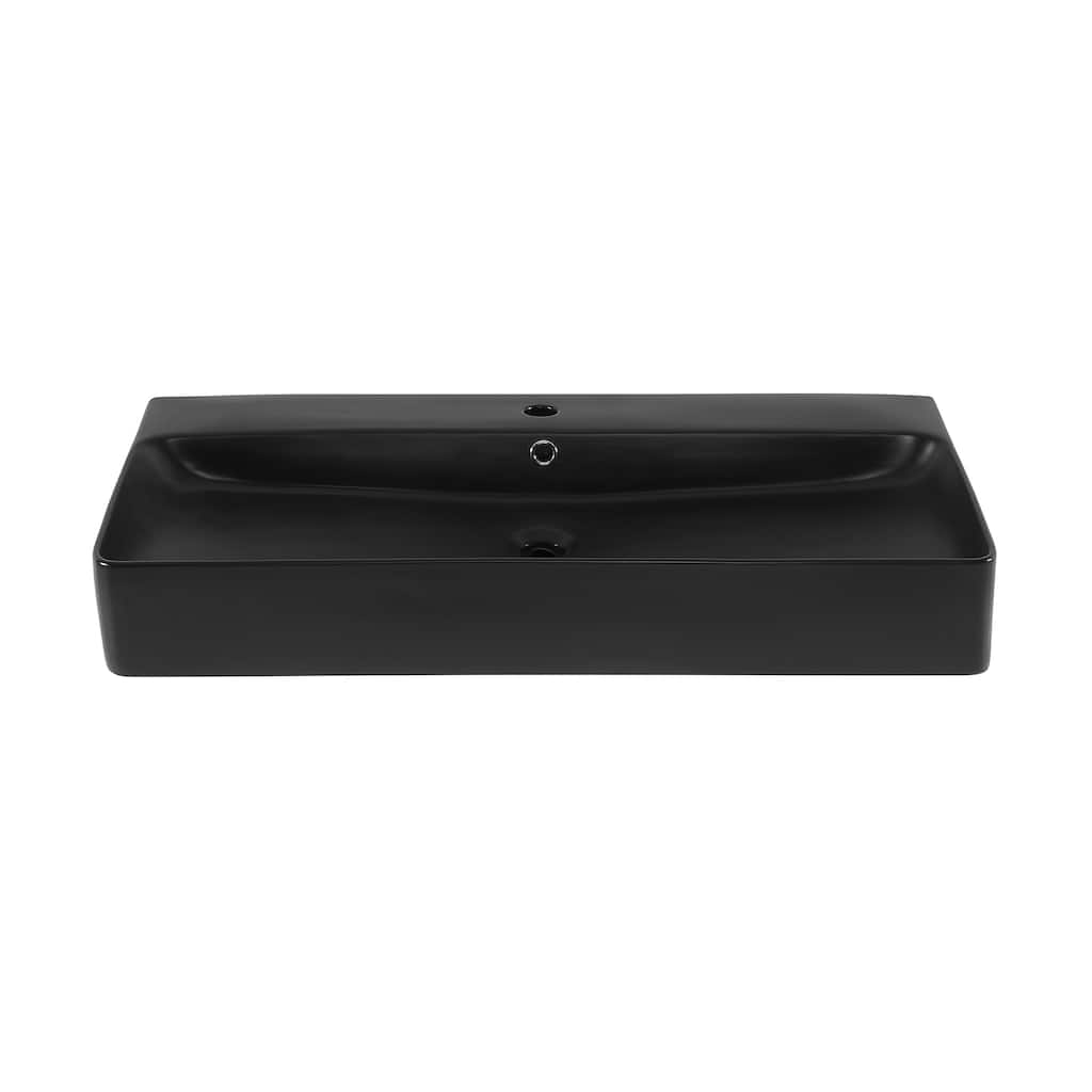 Charme 36" Rectangle Wall-Mount Bathroom Sink In Matte Black - 35.65" x 16.9" 5.25"