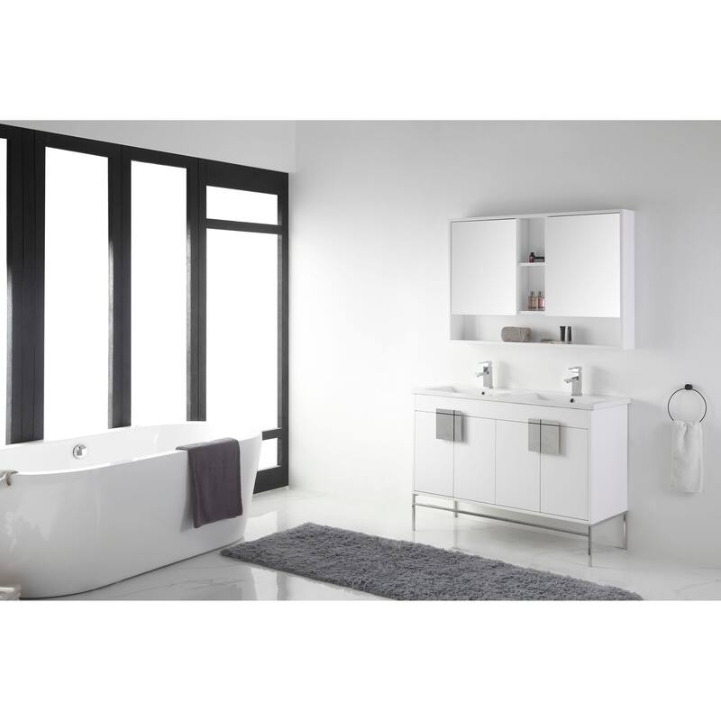 Modern Bathroom Vanity Set, Vitreous China Double Sink Top 48"