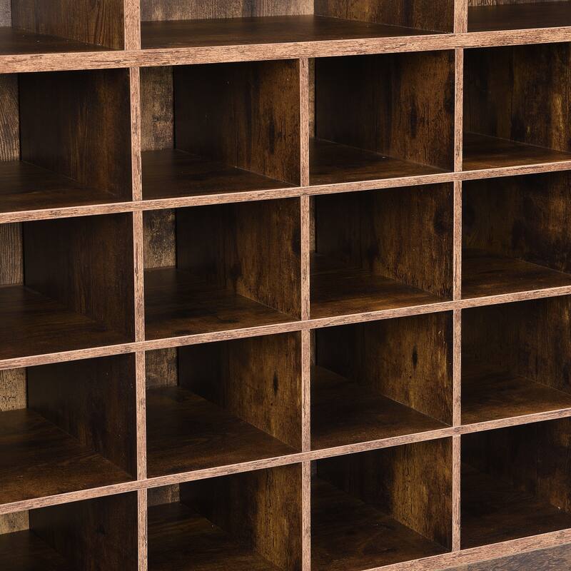 Shoe Cabinet Console, Square Lattice Shoe Storage Cabinet with Curved Base, 24 Pair Wood Shoe Rack for Entryway