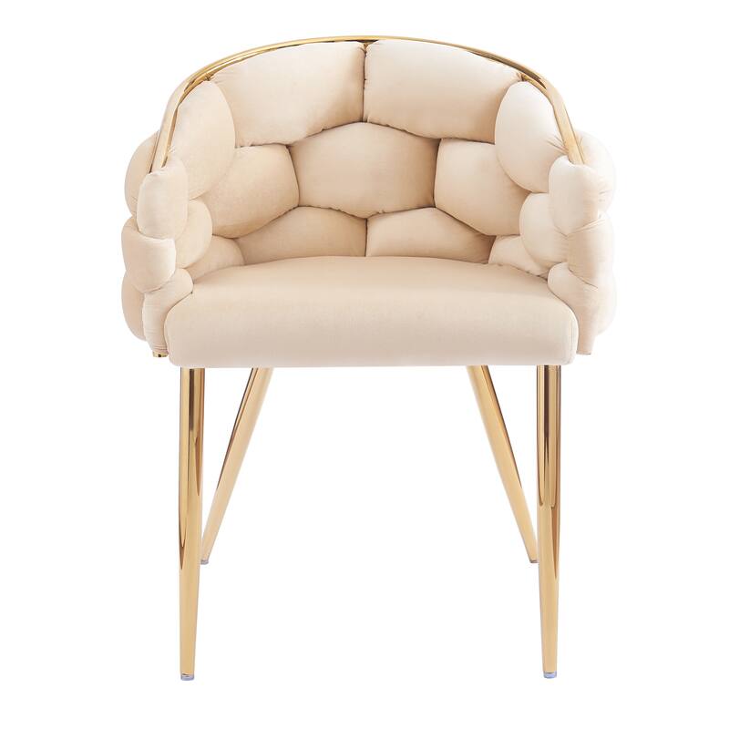 Handmade Accent Chair Balcony Chair Velvet Armchair Dining Chair - Beige