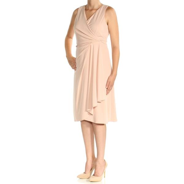 Shop Dkny Womens Pink Sleeveless V Neck Knee Length Faux Wrap