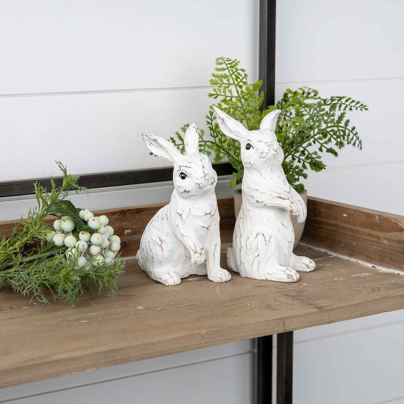 Carved Rustic Bunny Figurines - 7.5" - Set of 2