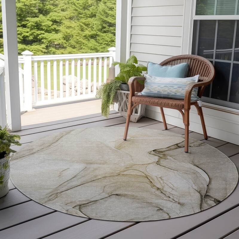 Machine Washable Indoor/ Outdoor Abstract Chantille Rug - Beige - 8' x 8'