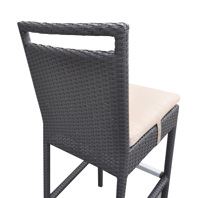 Tropez All Weather Wicker Outdoor Patio Bar Height Barstool with Beige Cushions