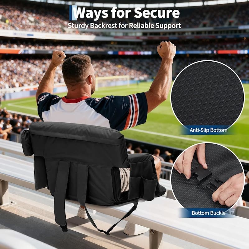 2 PCS 20" Reclining Bleacher Seat, Stadium Chair with Back Support Padded Cushion