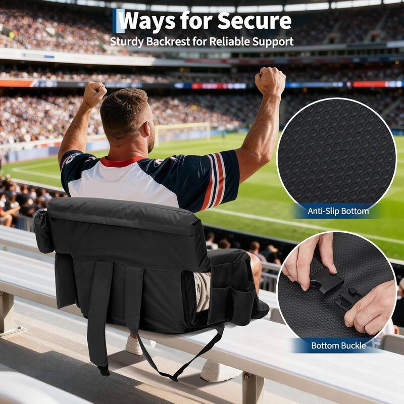 2 PCS 24.5" Reclining Bleacher Seat, Stadium Chair with Back Support Padded Cushion