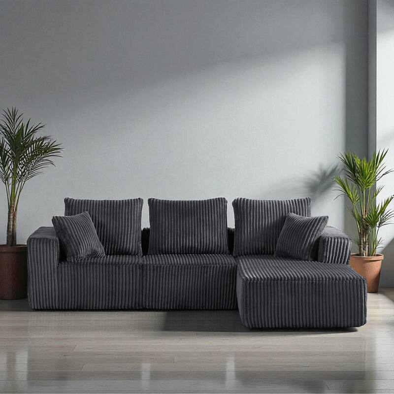 103" Modular Corduroy Sectional Sofa, Deep Seat Cloud Couch, Upholstered 4-Seater Sofa for Living Room, No Assembly Required