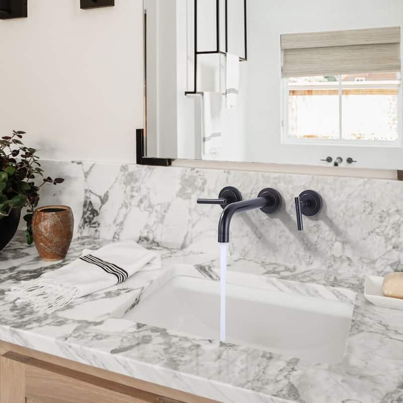 WOWOW Double Handle Wall Mount Bathroom Sink Faucet
