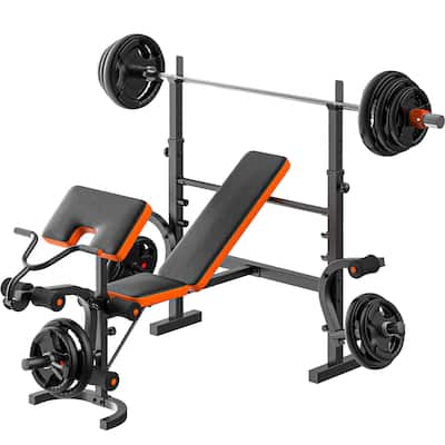 Adjustable Weight Bench Bench Press with Squat Rack for Home Gym - 68"D x 51"W x 52"H