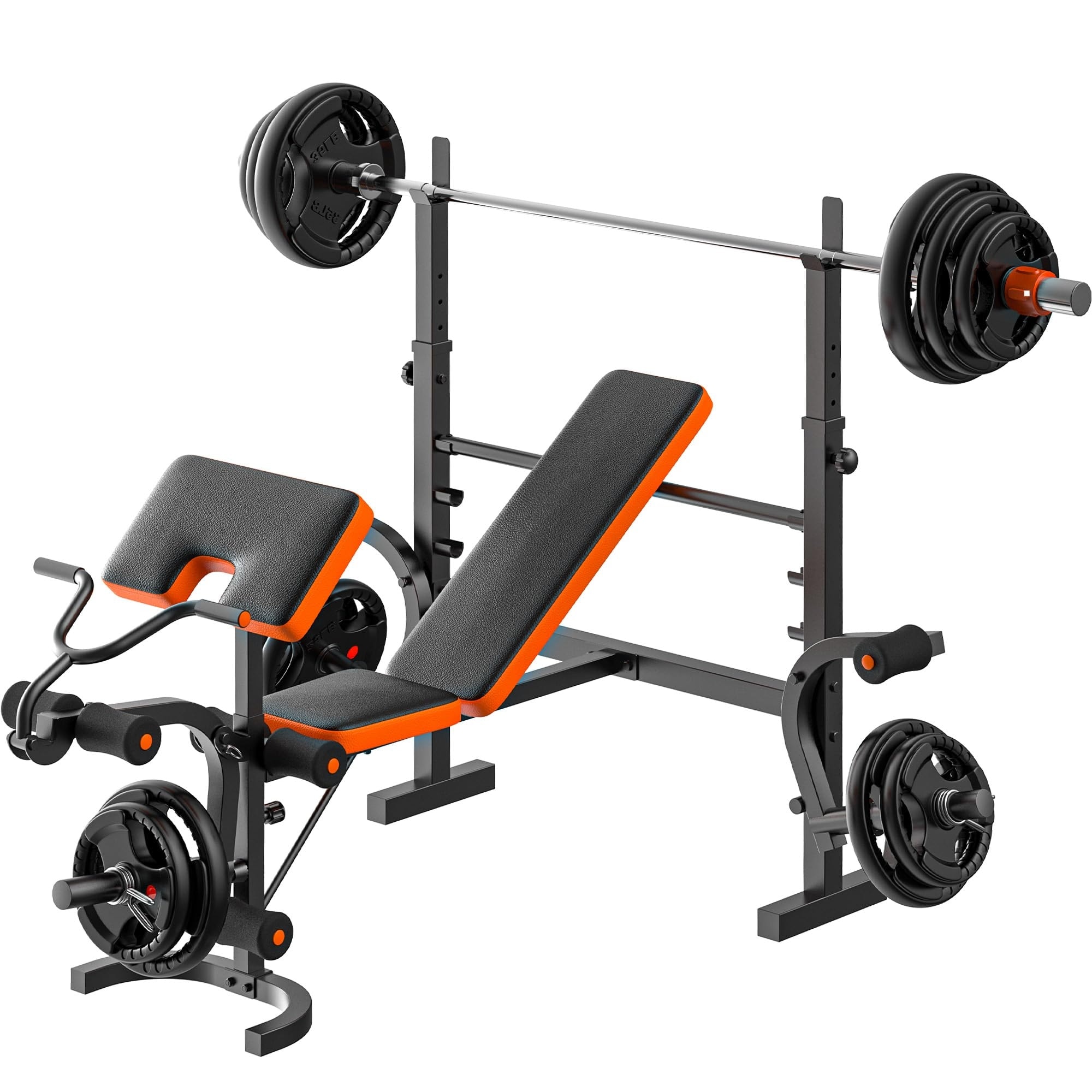 Adjustable Weight Bench Bench Press with Squat Rack for Home Gym - 68"D x 51"W x 52"H