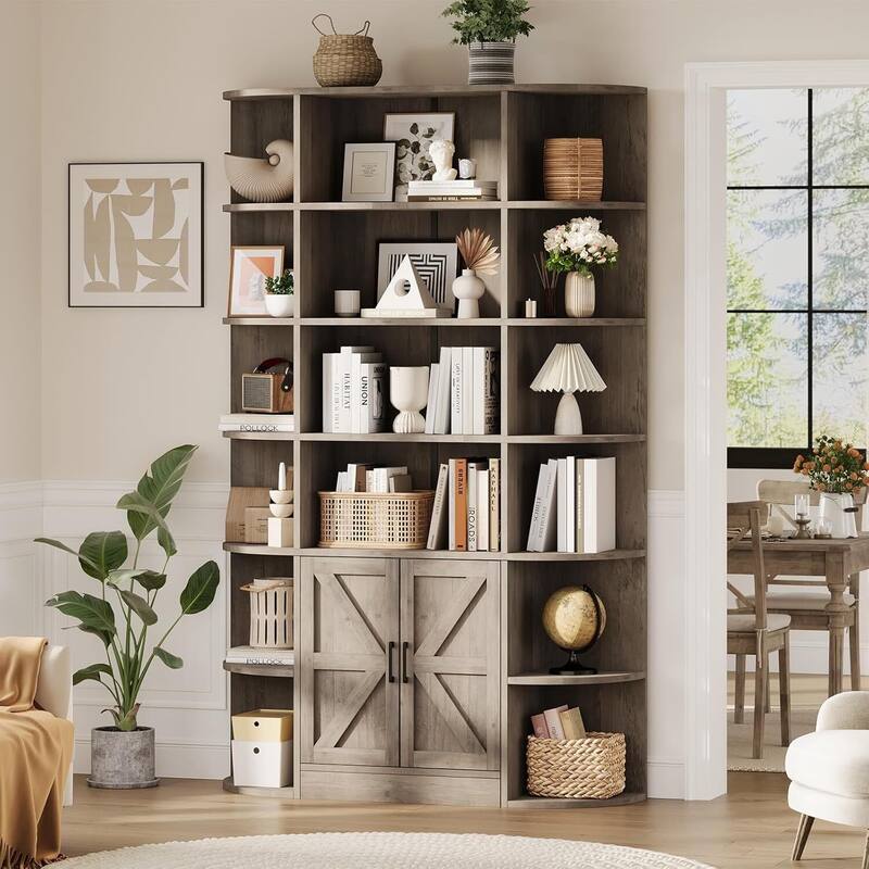 6 Tier Freestanding Bookcase with Storage Cabinet for Living Room Home Office