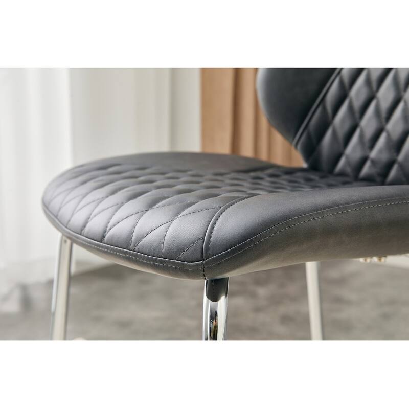 Set of 4, Oil Waxed Leather Dining Chairs with Diamond-Tufted Back