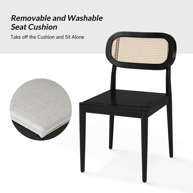 Konstantin Modern Solid Wood Dining Chair with Ratten Back and Removable Cushion Set of 6 by HULALA HOME