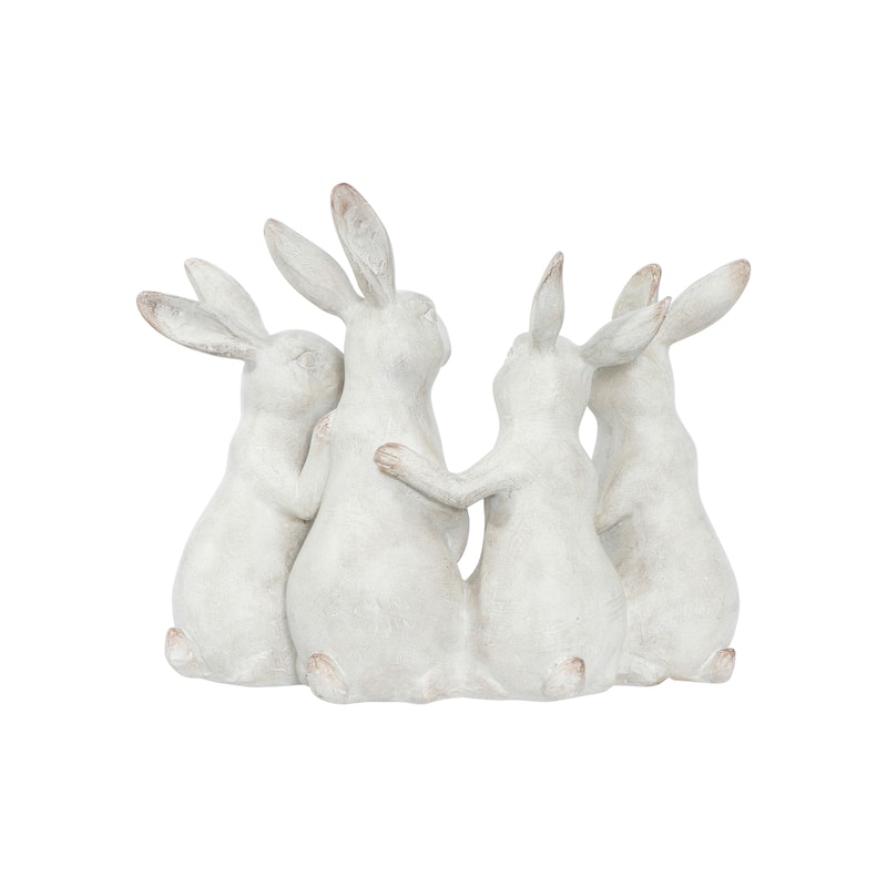 Whitewashed Polyresin Bunny Rabbit Quartet