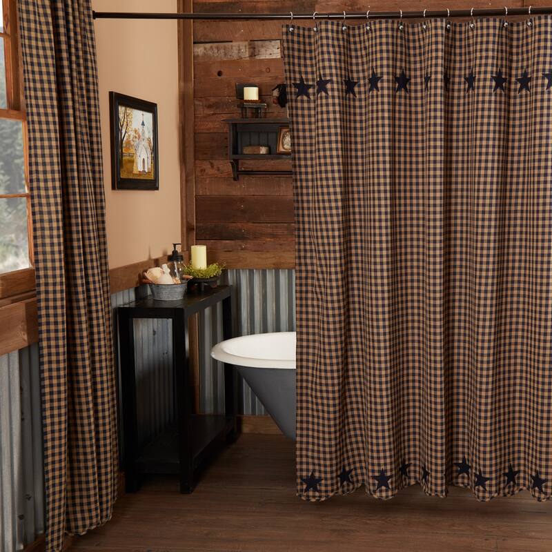 Navy Star Shower Curtain 72x72 - 72x72 - Navy/Tan