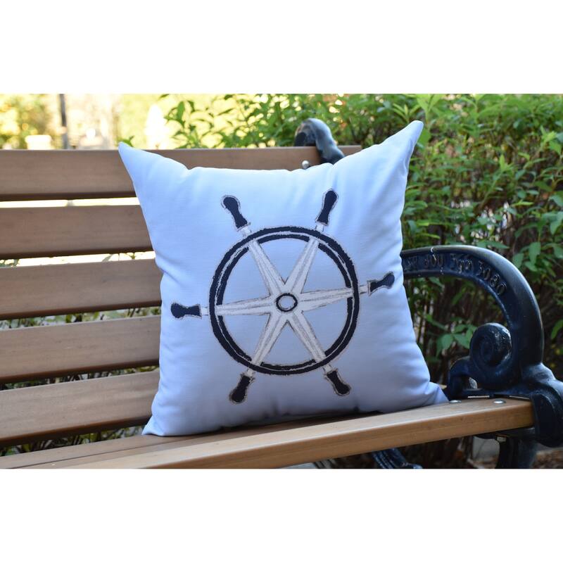 16 x 16 Inch Ship Wheel Geometric Print Outdoor Pillow