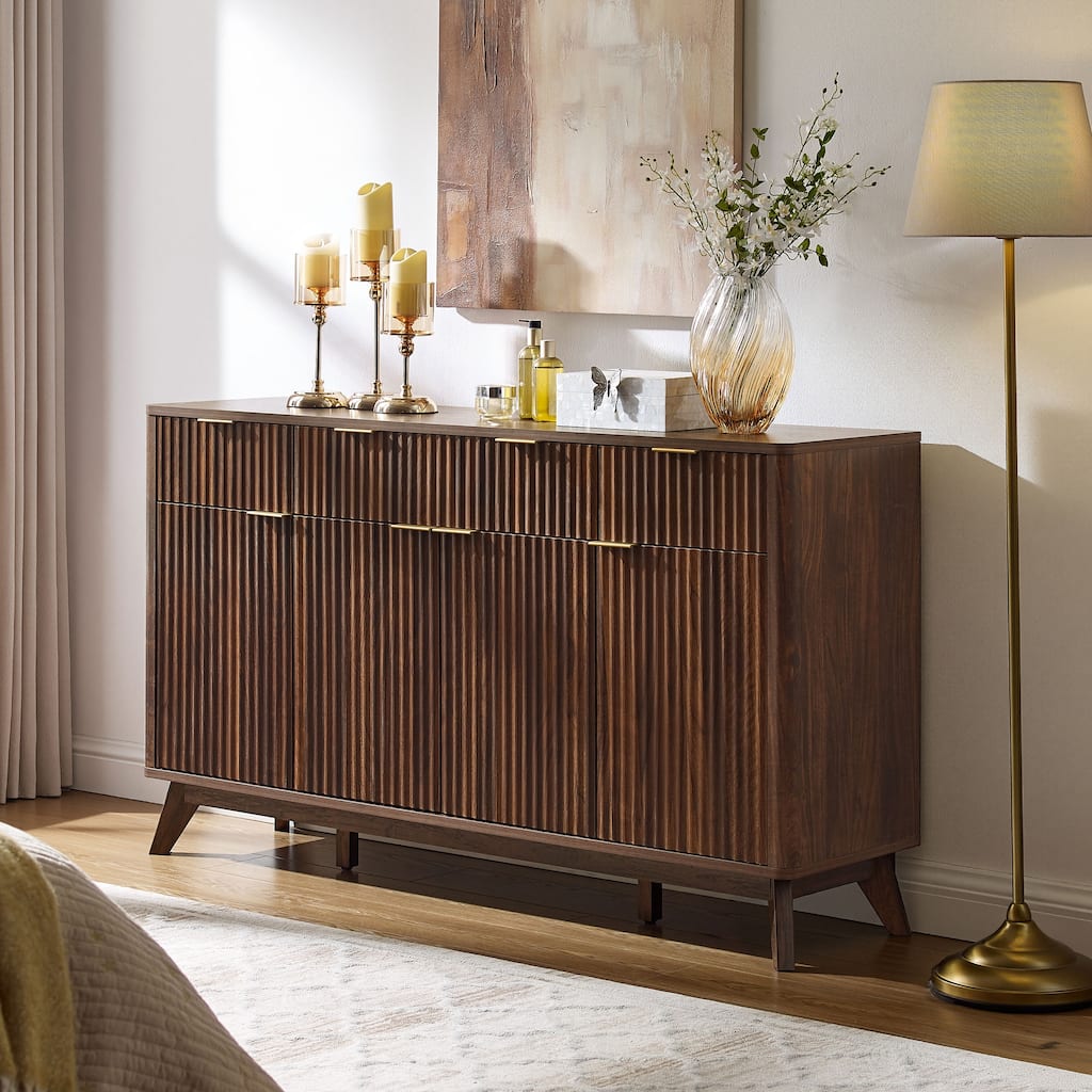 Modern Fluted Buffet Sideboard Cabinet, Buffet Table Coffee/Wine Bar