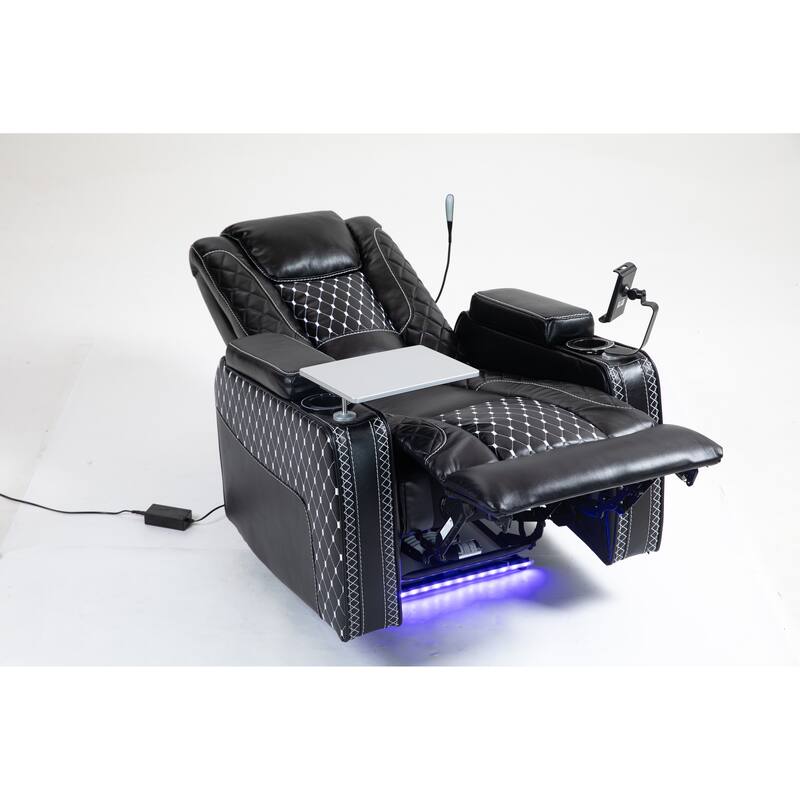 Leather Zero Gravity Recliner Chair with Infinite Position, Smart Cup Holders, and LED Lighting