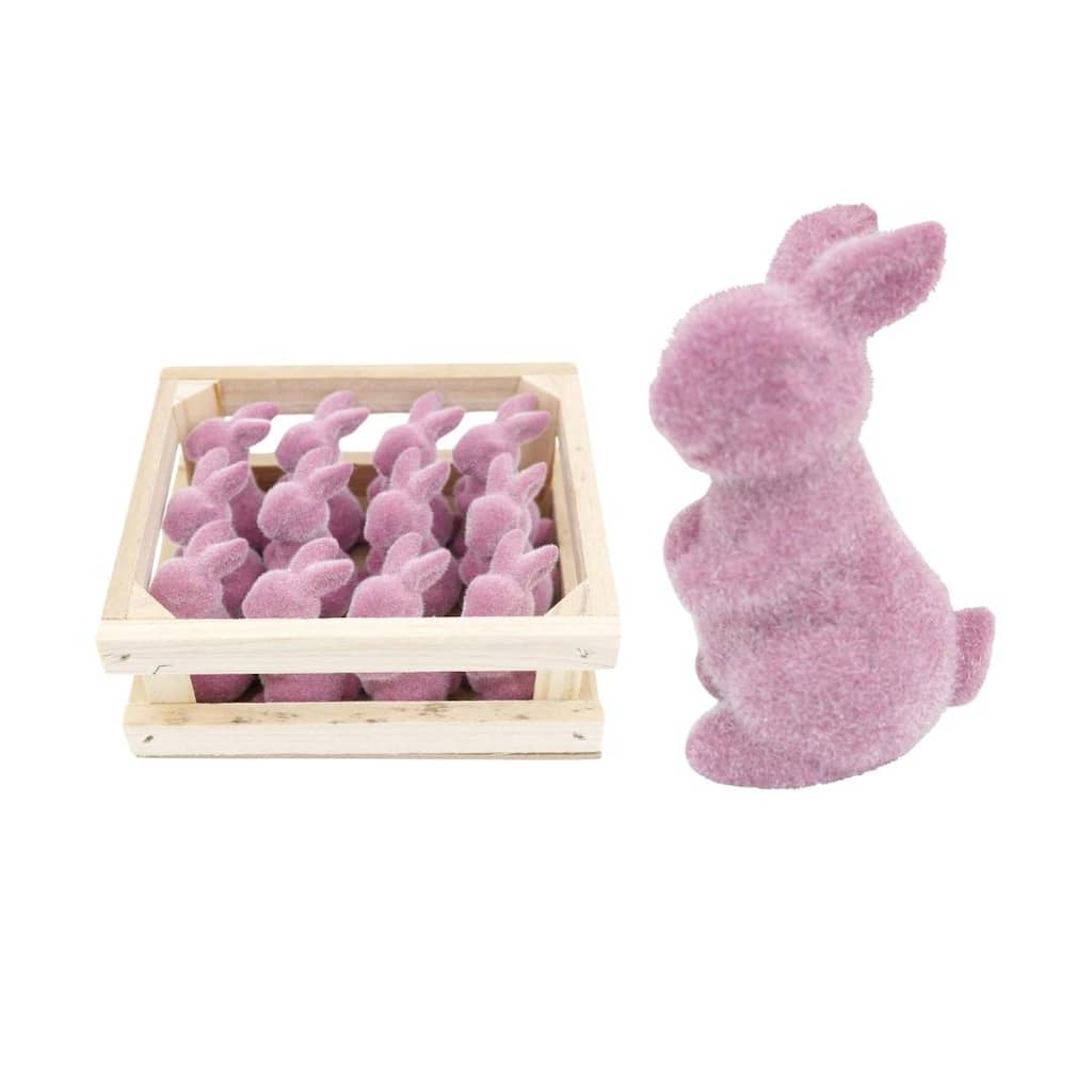 Transpac Mini Resin Flocked Pink Easter Bunny in Crate S/1 Home Decorations Easter