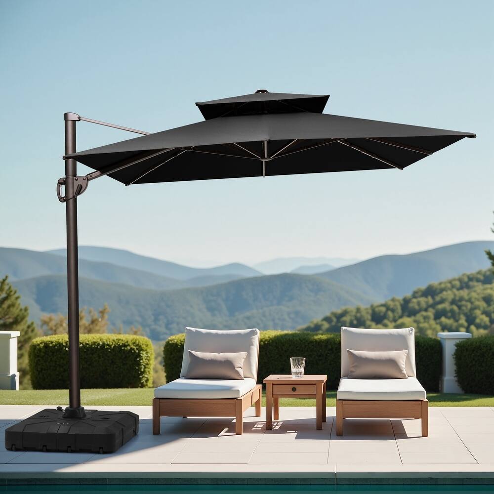 10.5 ft. x 9 ft. 360-Degree Rotation Cantilever Patio Umbrella with Base Stand
