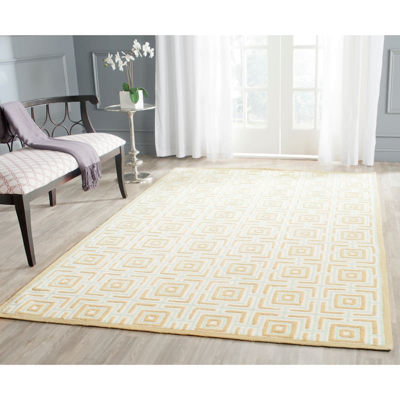 SAFAVIEH Handmade Newport Melany Modern Cotton Rug - 5'6" x 8'6" - Olive/Light Blue