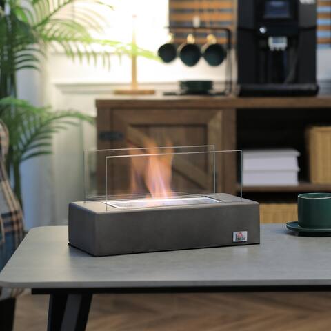 HOMCOM Tabletop Fireplace, 13" Concrete Alcohol Fireplace for Indoor and Outdoor, 0.04 Gal Max 195 Sq. Ft.