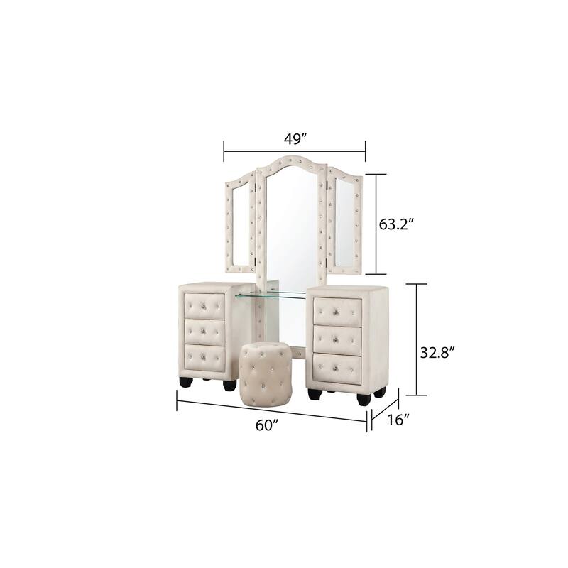 Encore King / Queen 4PC / 5PCS Vanity Bedroom Set in Beige / Black / Gray