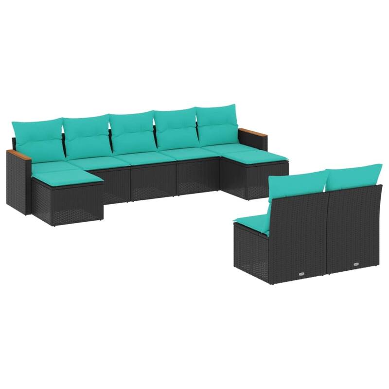vidaXL 9 Piece Patio Sofa Set with Cushions Black Poly Rattan