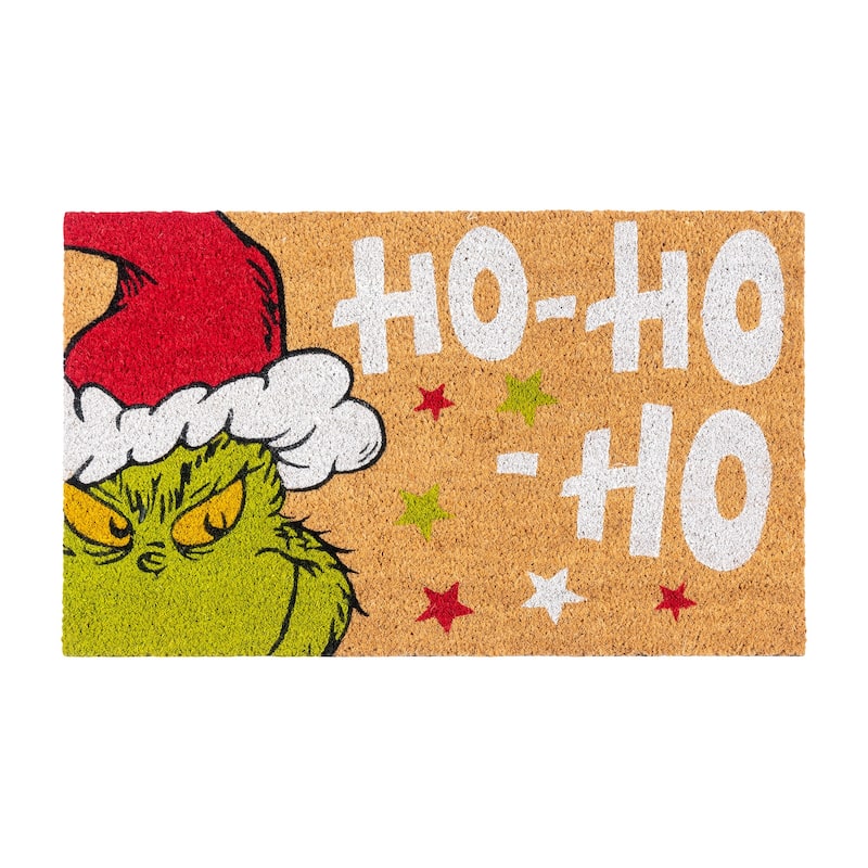 Licensed Dr Seuss Grinch Coir 'Ho Ho Ho' and Grinch Smile Graphic Door Mats, 2PK - 1'6" x 2'8"