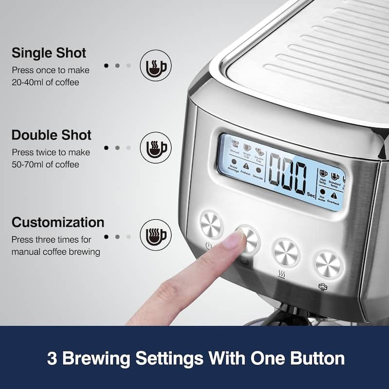 AMZCHEF Espresso Machines 20 Bar, Espresso Maker with Milk Frother & LCD Panel,Compact Cappuccino Machines for Home Gifts