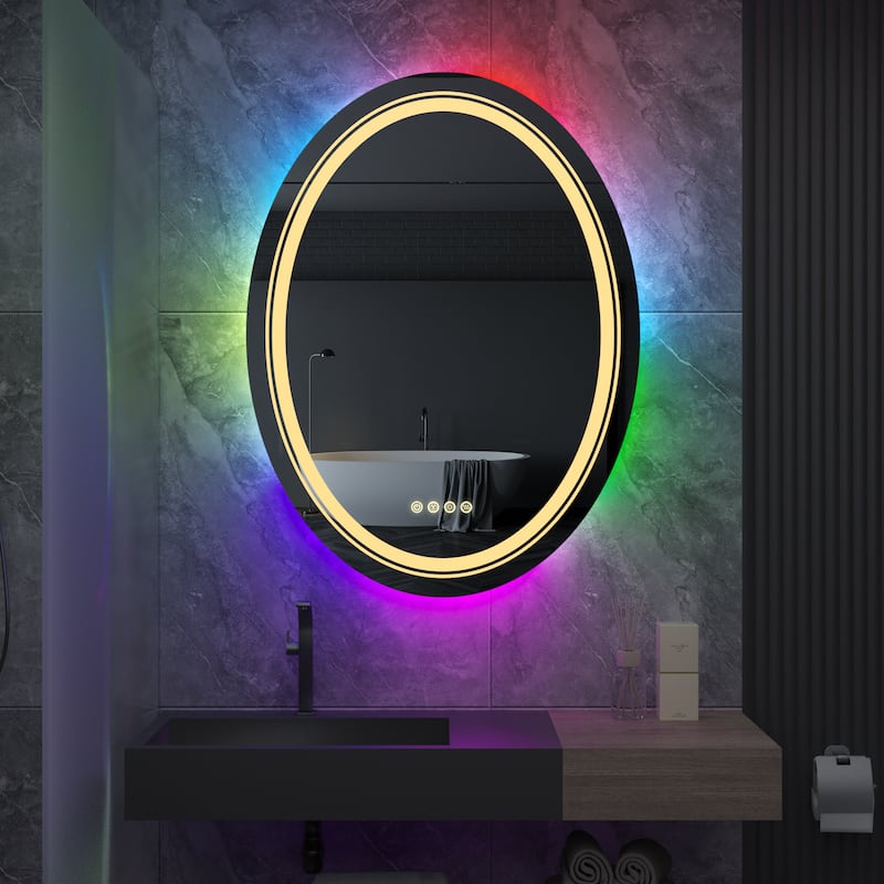32"x24" Oval LED Bathroom Mirror with RGB Backlit Front Light Anti-fog - 32"X24"