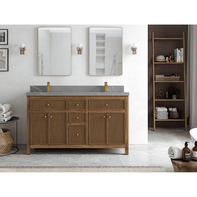 Willow Collections 60 in. W x 22 in. D Sonoma Teak Double Sink Bathroom Vanity with Countertop