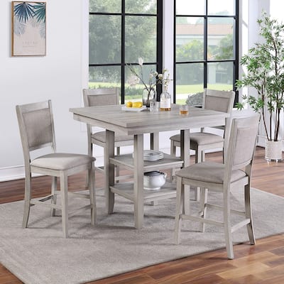 Counter Height 5-Pieces Dining Table Set with Shelves