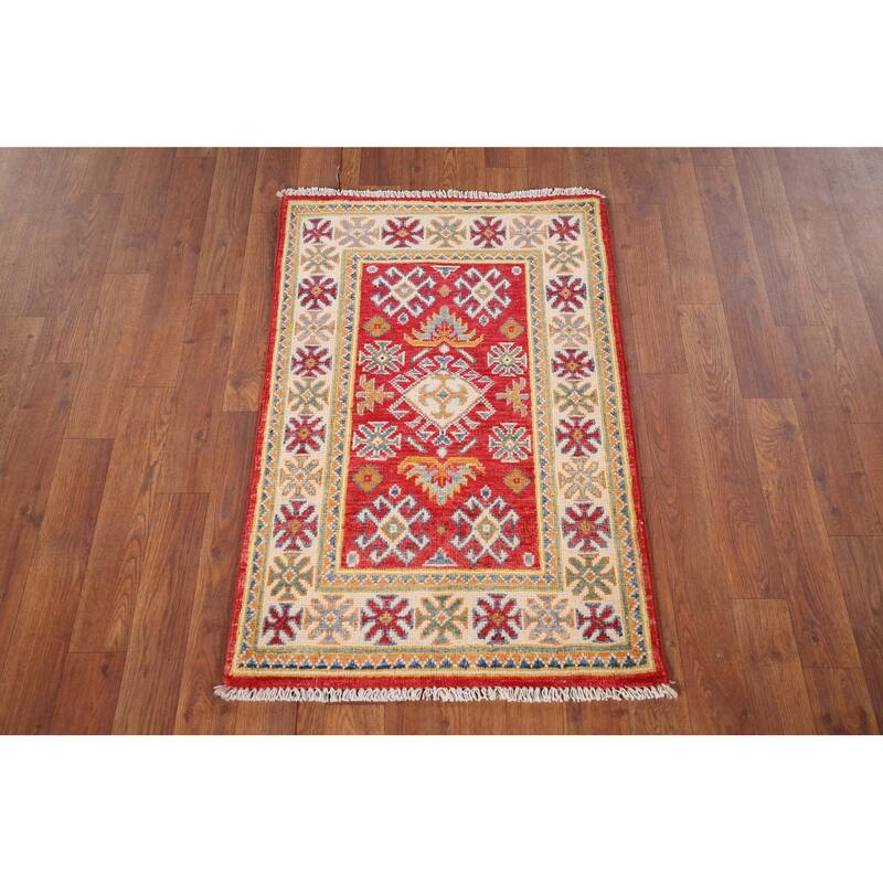 Red Kazak Oriental Accent Rug Hand-Knotted Wool Carpet - 2'0" x 3'1"