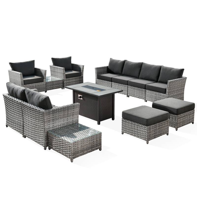 XIZZI 13-piece Outdoor Patio Wicker Furniture Set with Fire Table