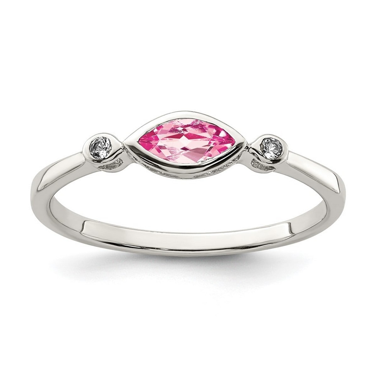 Curata 925 Sterling Silver Marquis Pink Tourmaline and White Topaz Dainty Ring