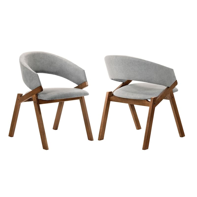 Dining Chairs Set of 2 with Gray Fabric Upholstery and Walnut Legs, Comfortable Side Chairs - 22